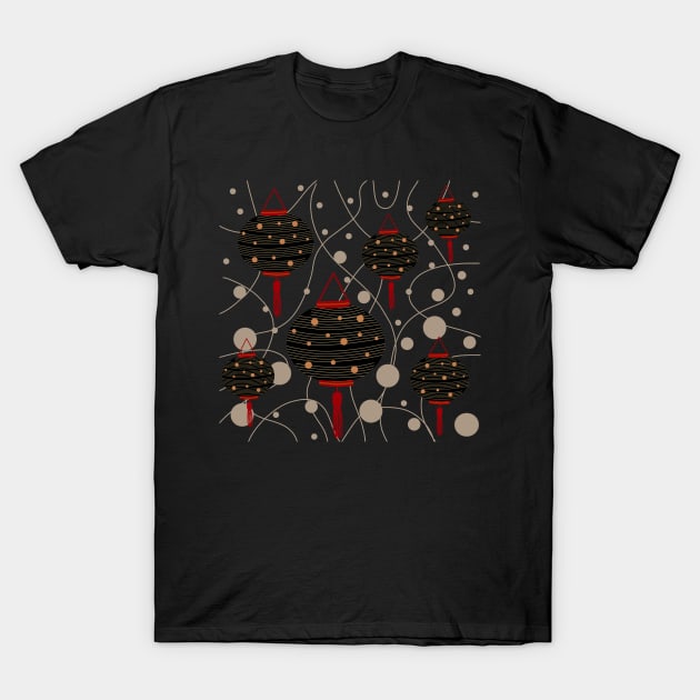 Lantern Festival - Black T-Shirt by Design Fern